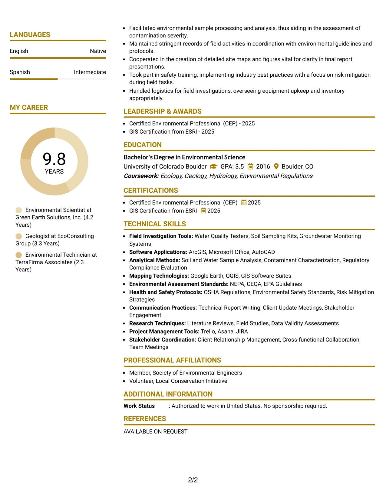 Resume Example Page 2