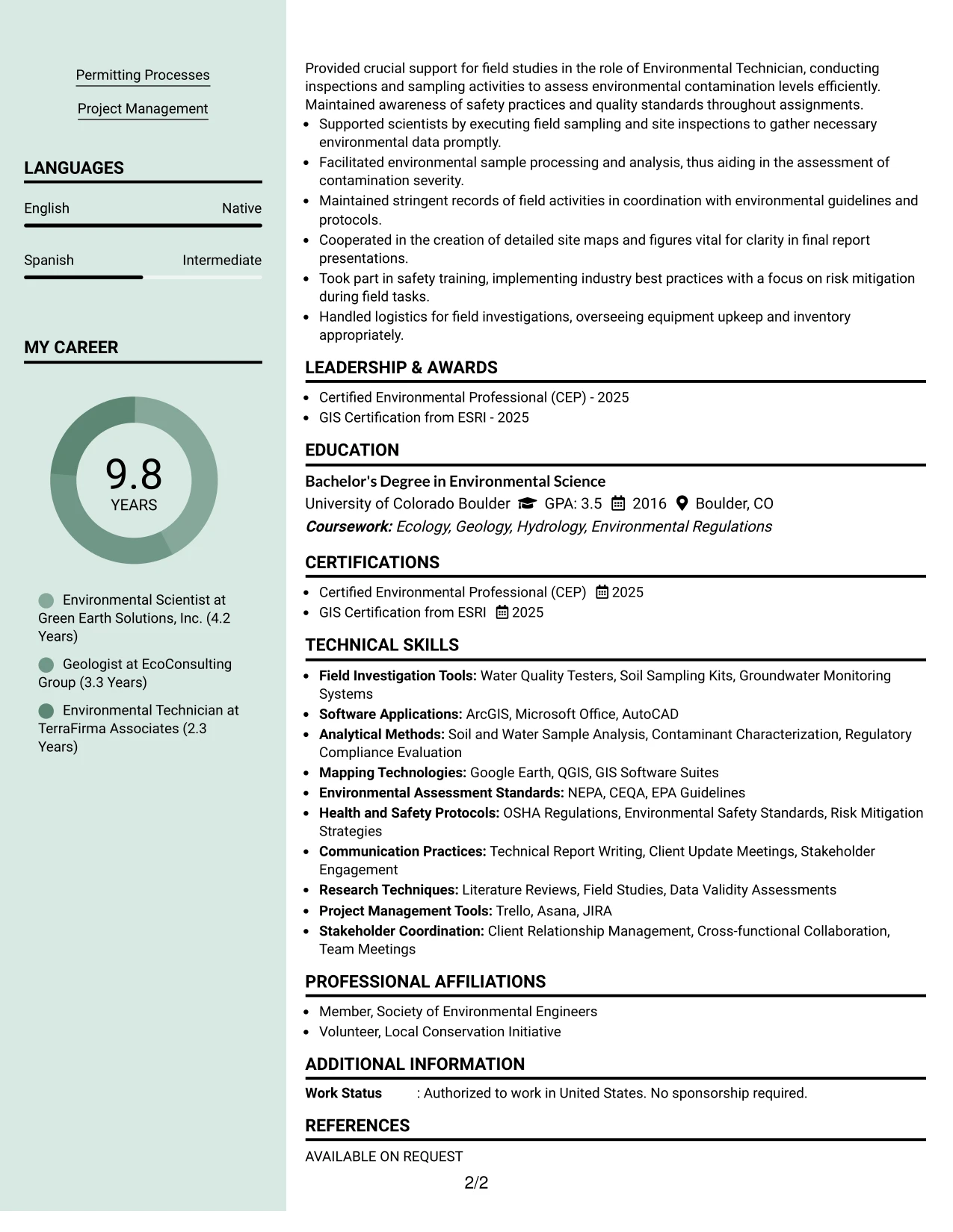 Resume Example Page 2