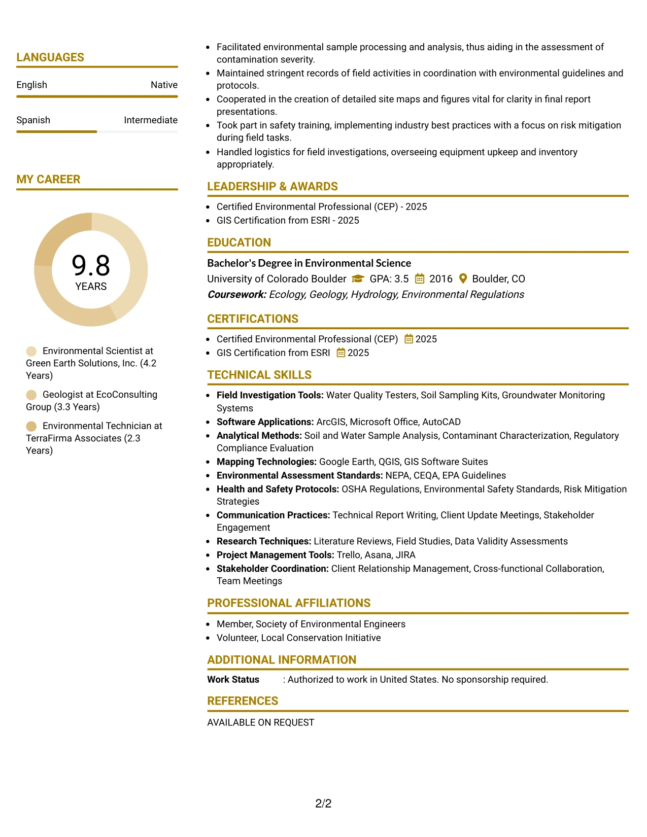 Resume Example Page 2