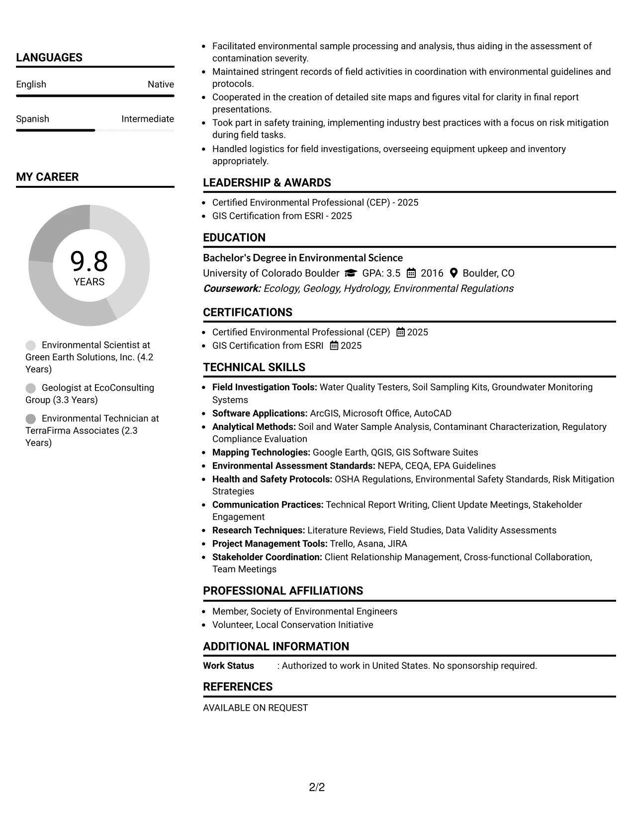 Resume Example Page 2