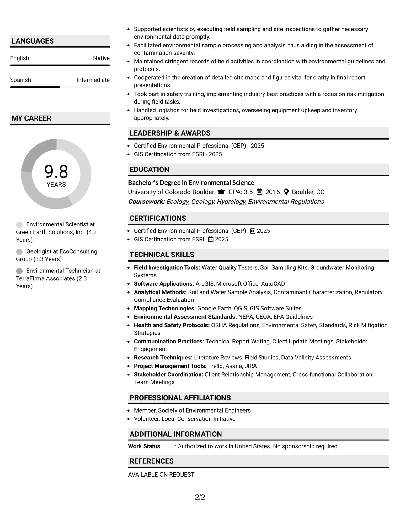Resume Example Page 2