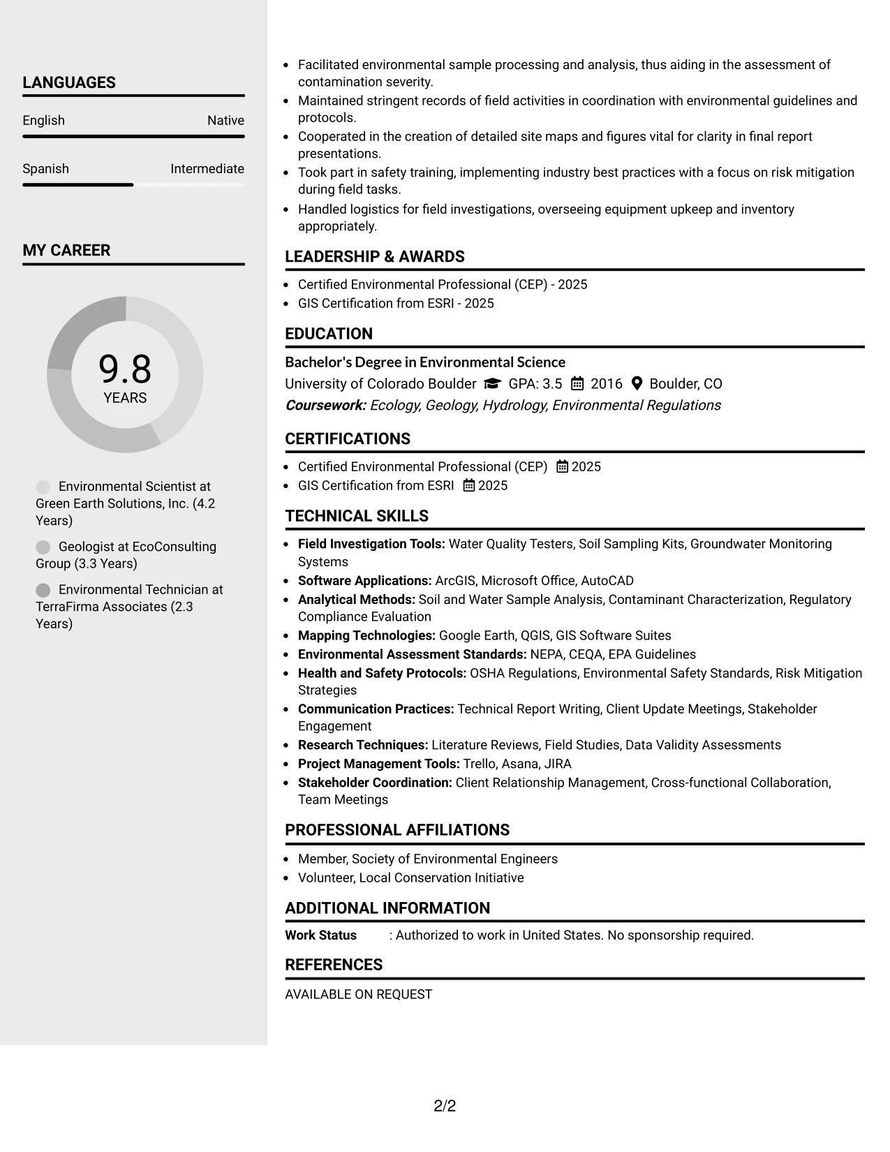 Resume Example Page 2