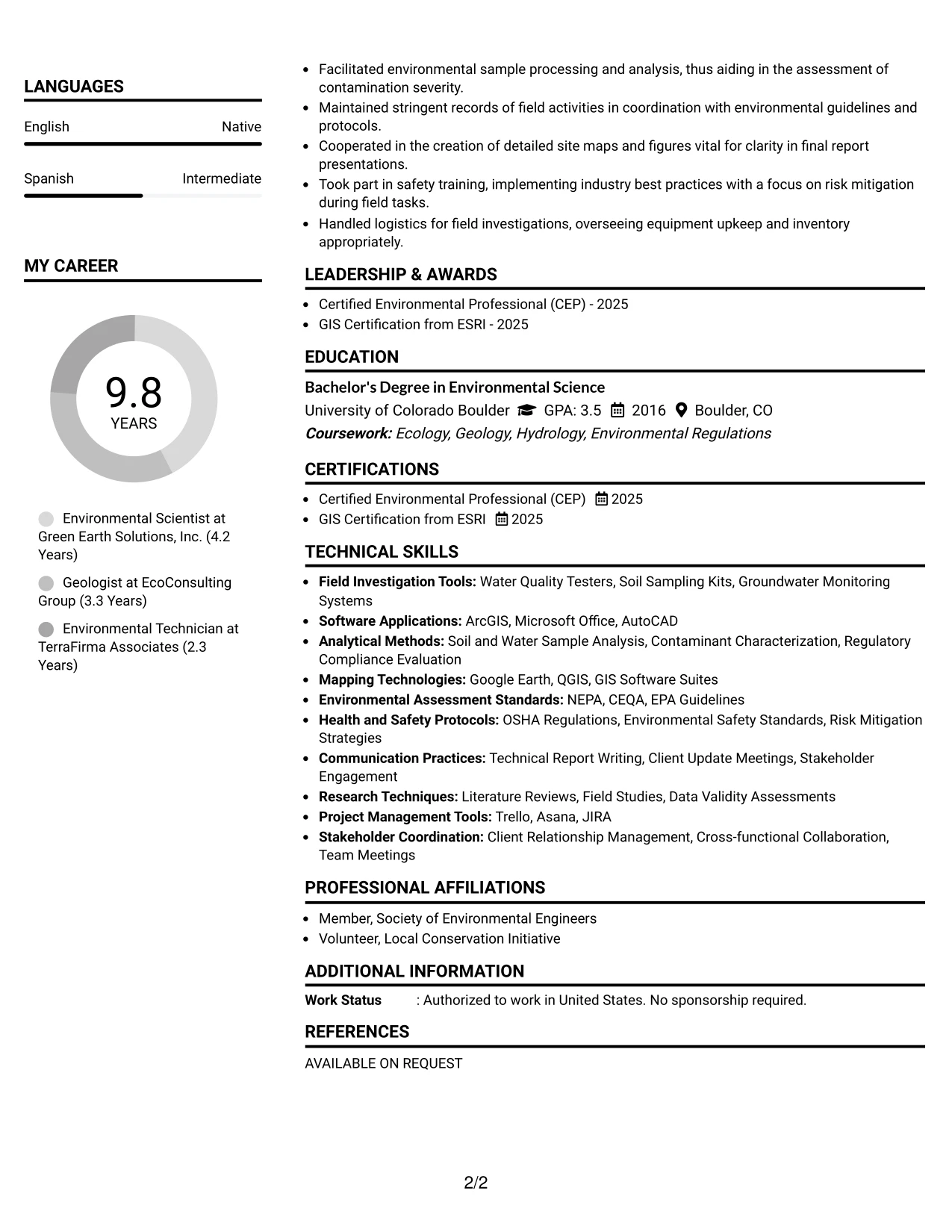 Resume Example Page 2