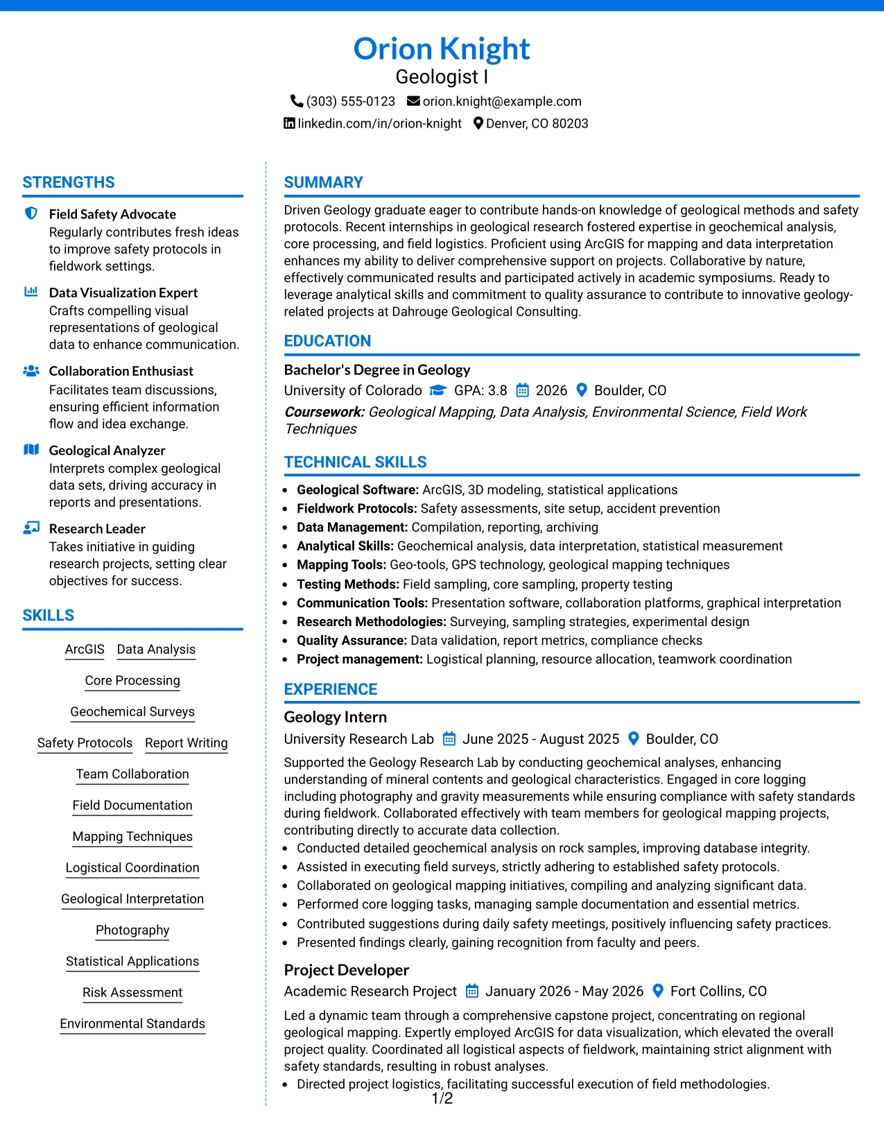 Resume Example Page 1