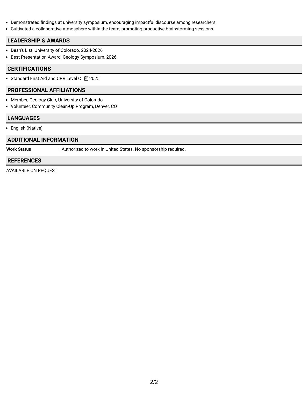 Resume Example Page 2