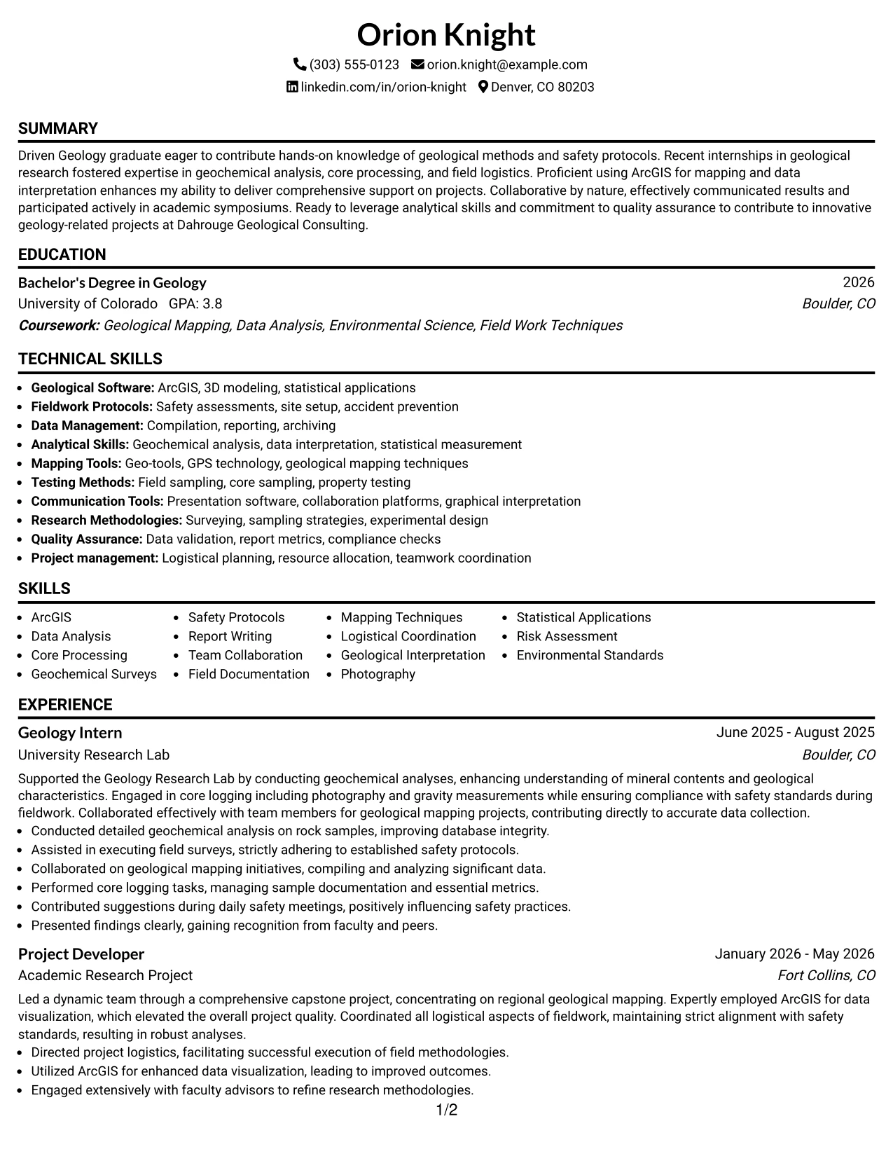 Resume Example Page 1