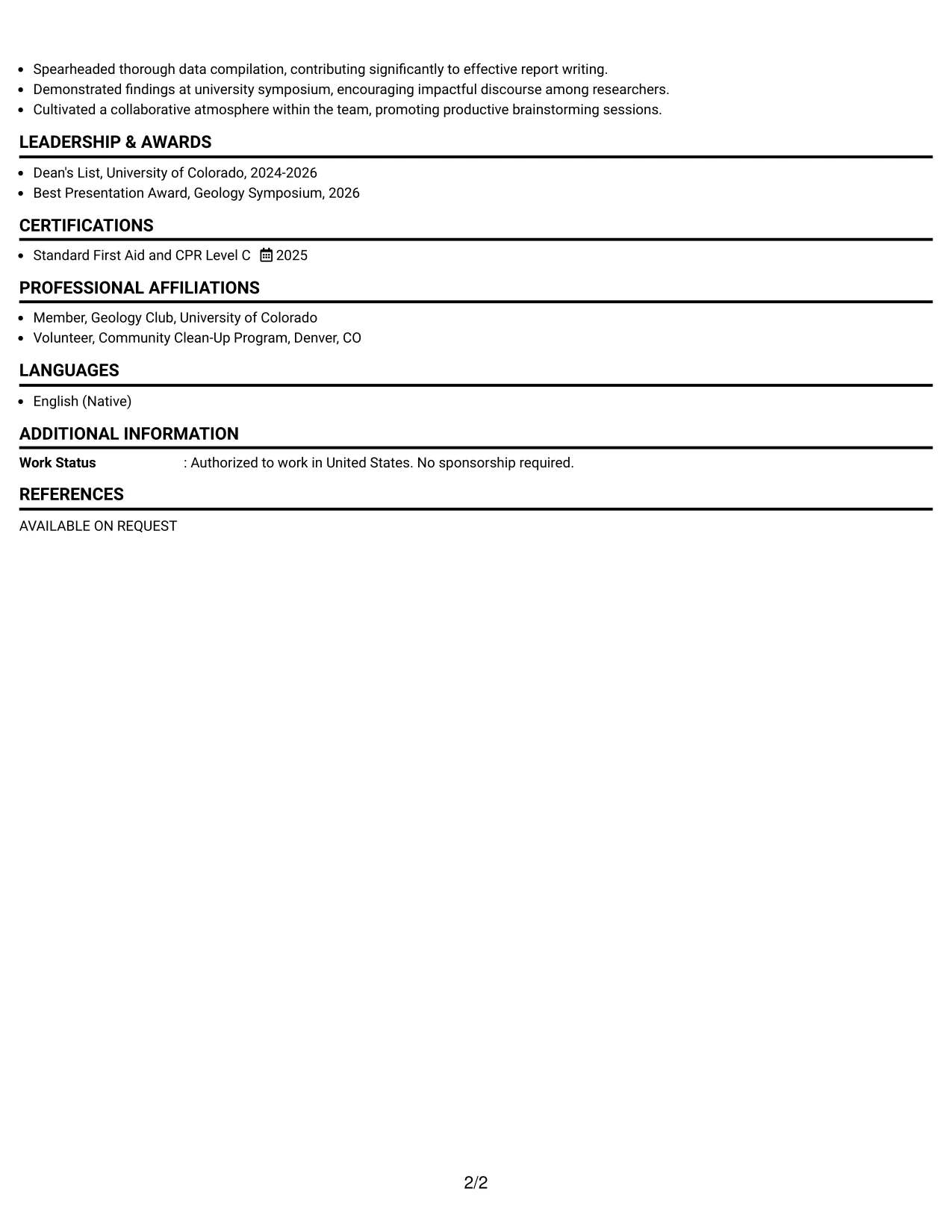 Resume Example Page 2