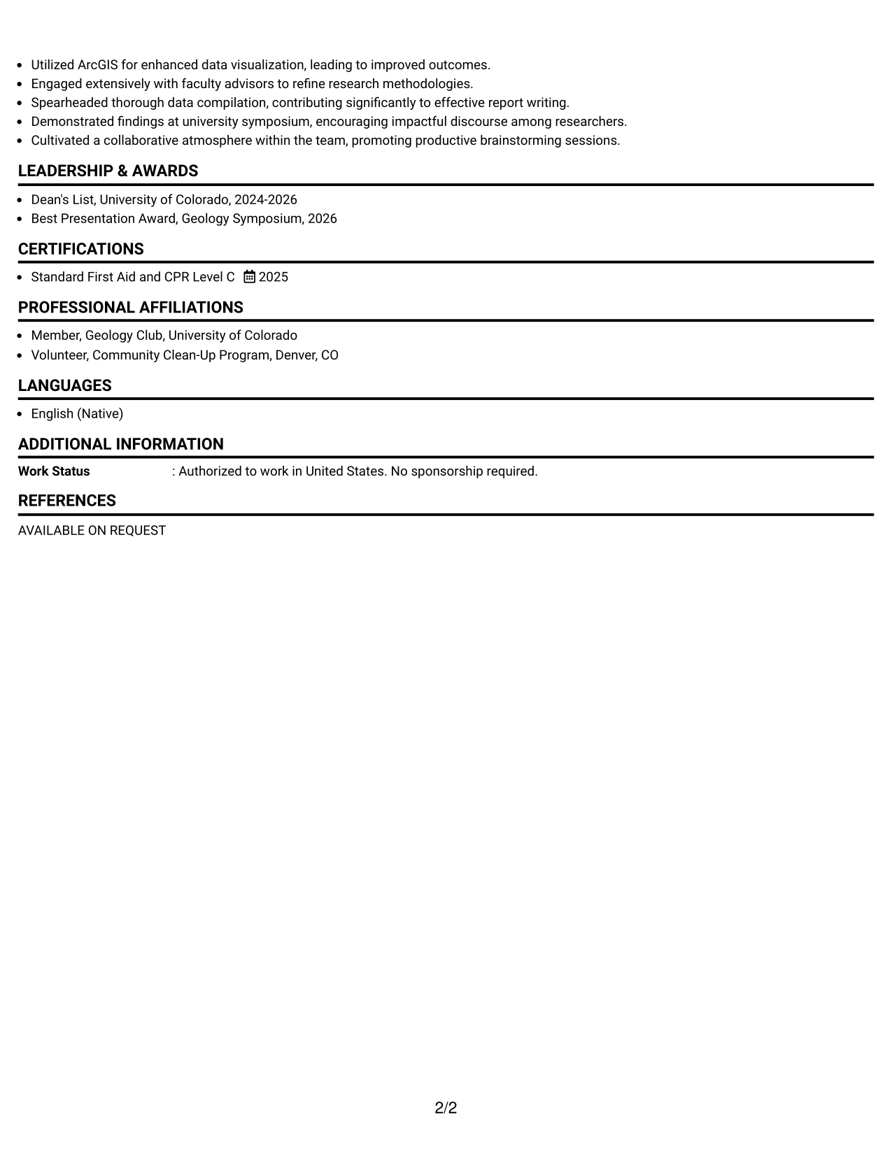 Resume Example Page 2