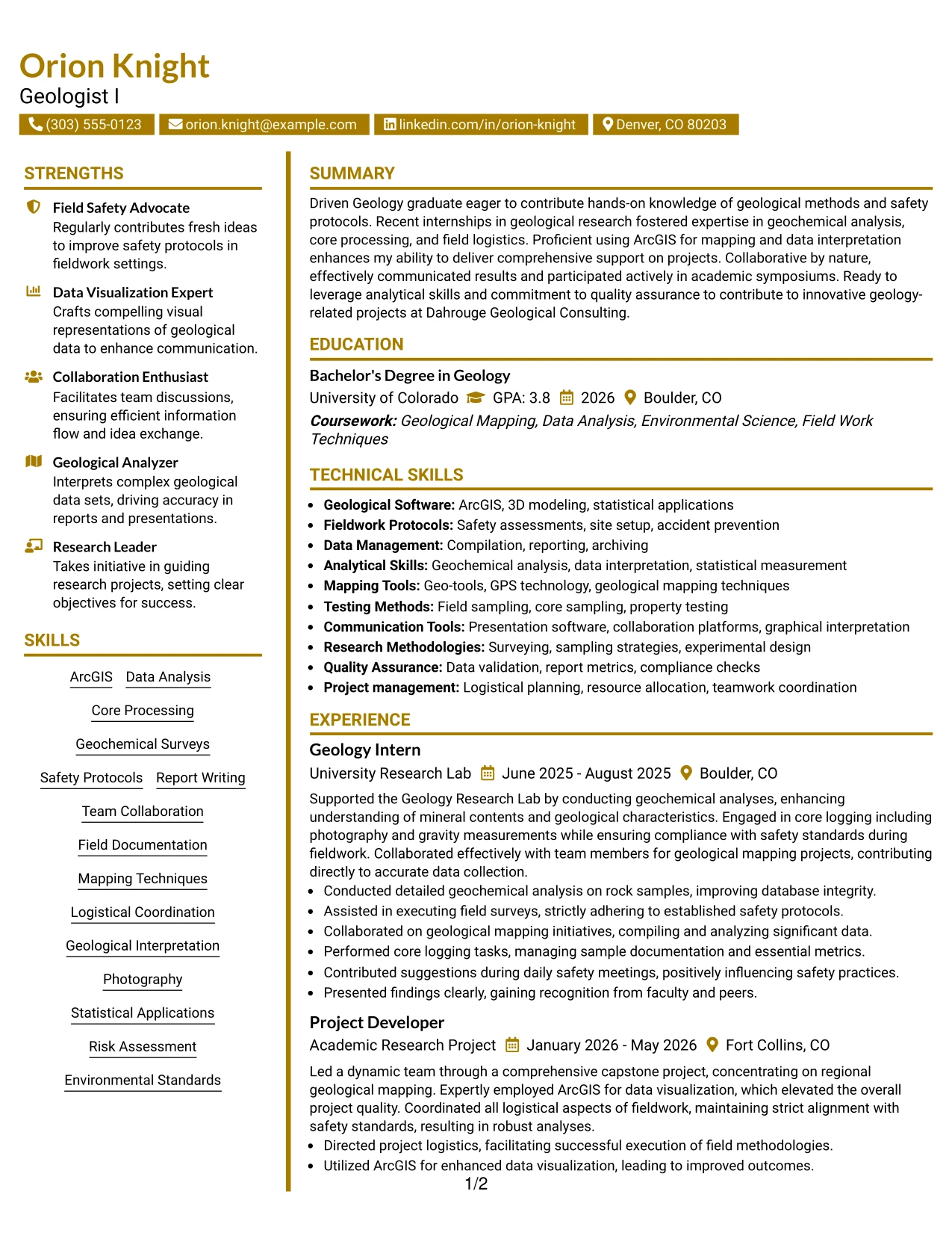 Resume Example Page 1