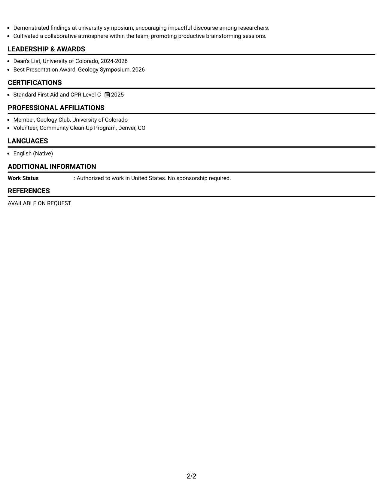 Resume Example Page 2