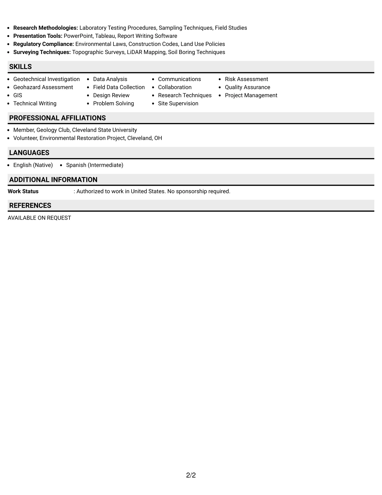 Resume Example Page 2