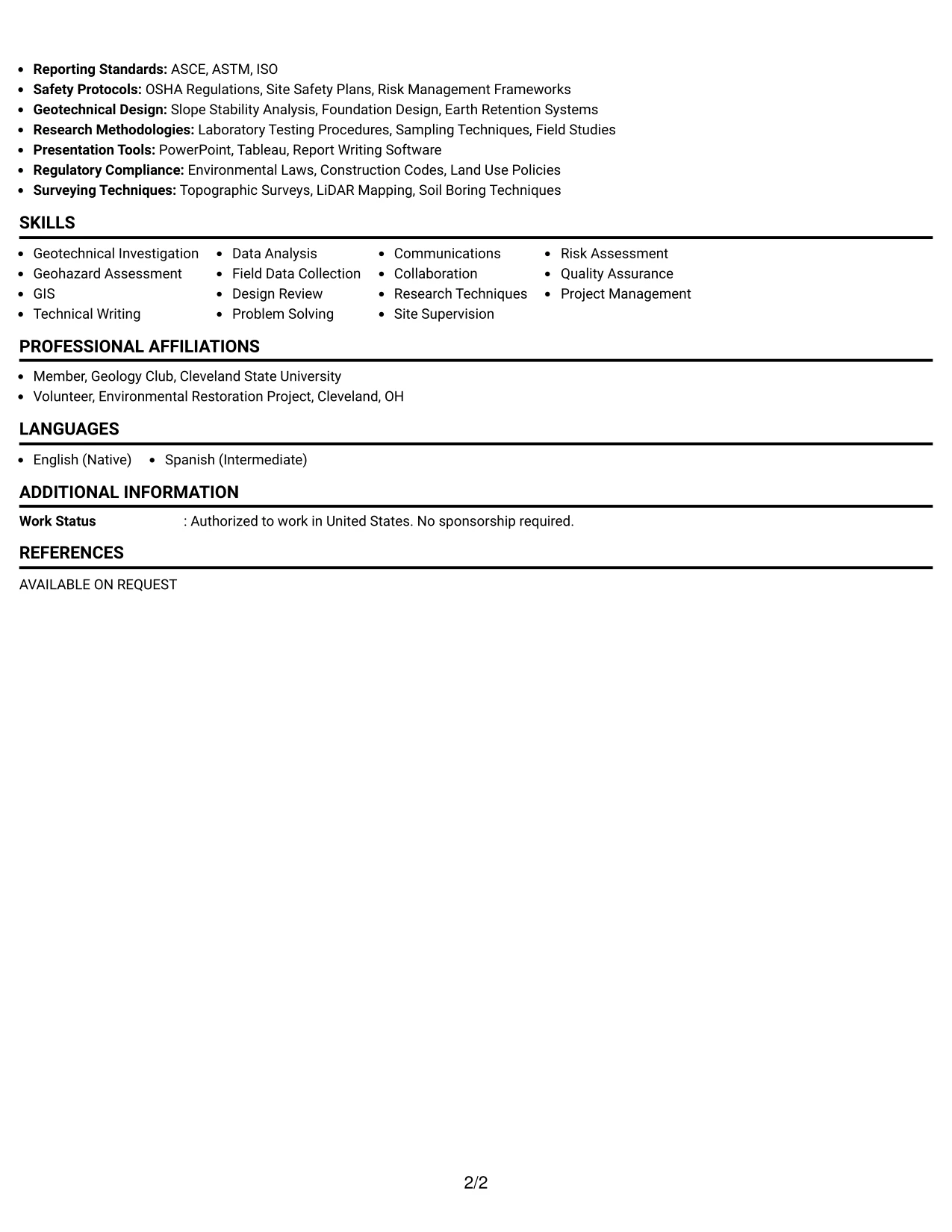 Resume Example Page 2
