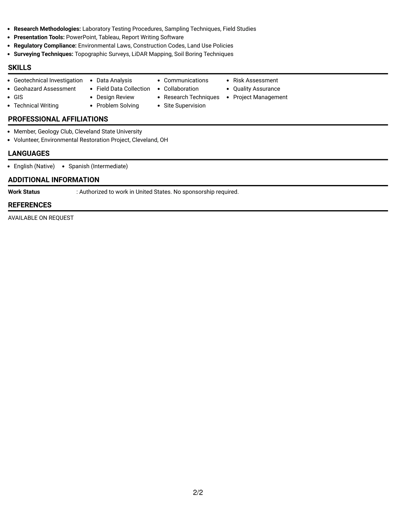 Resume Example Page 2