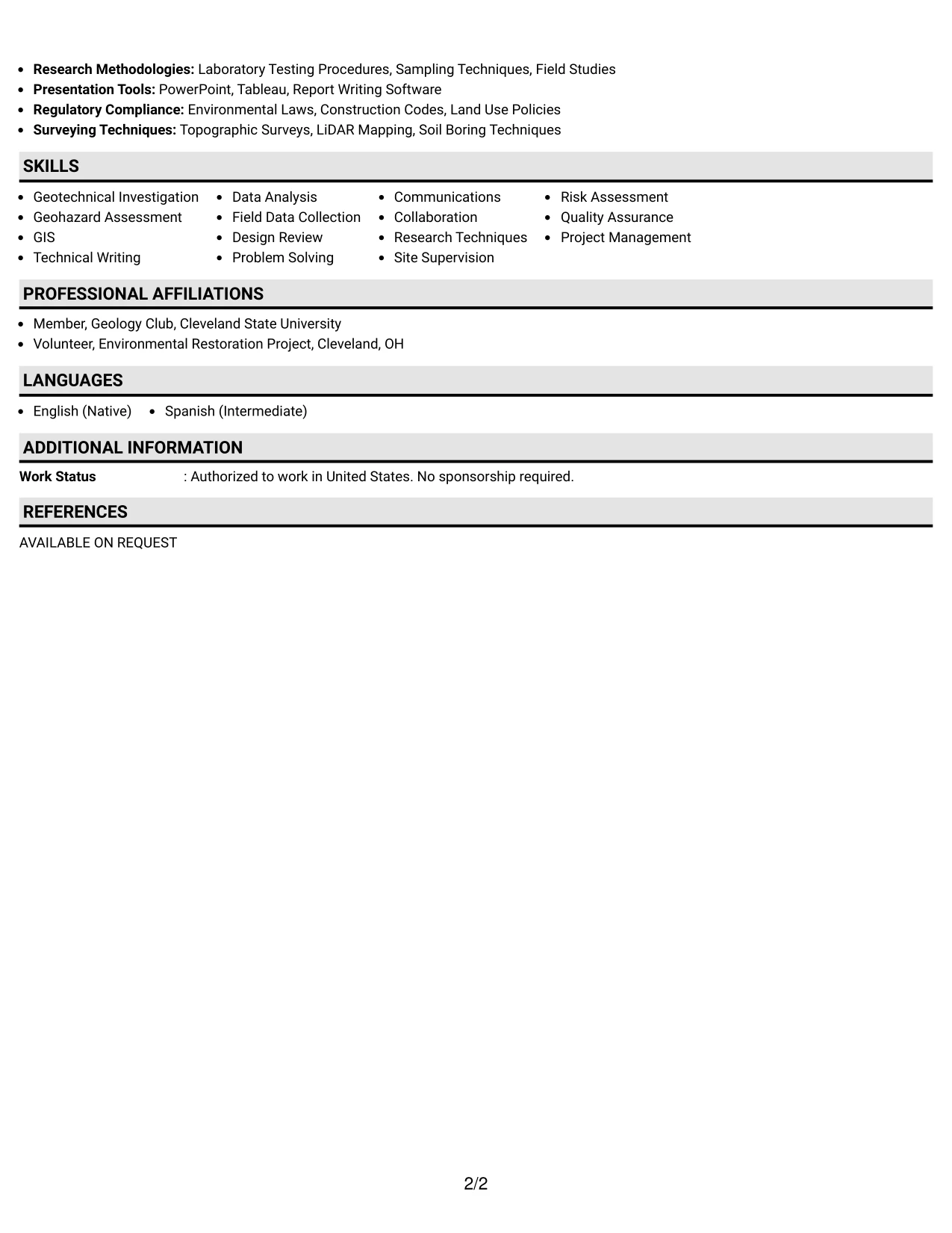 Resume Example Page 2