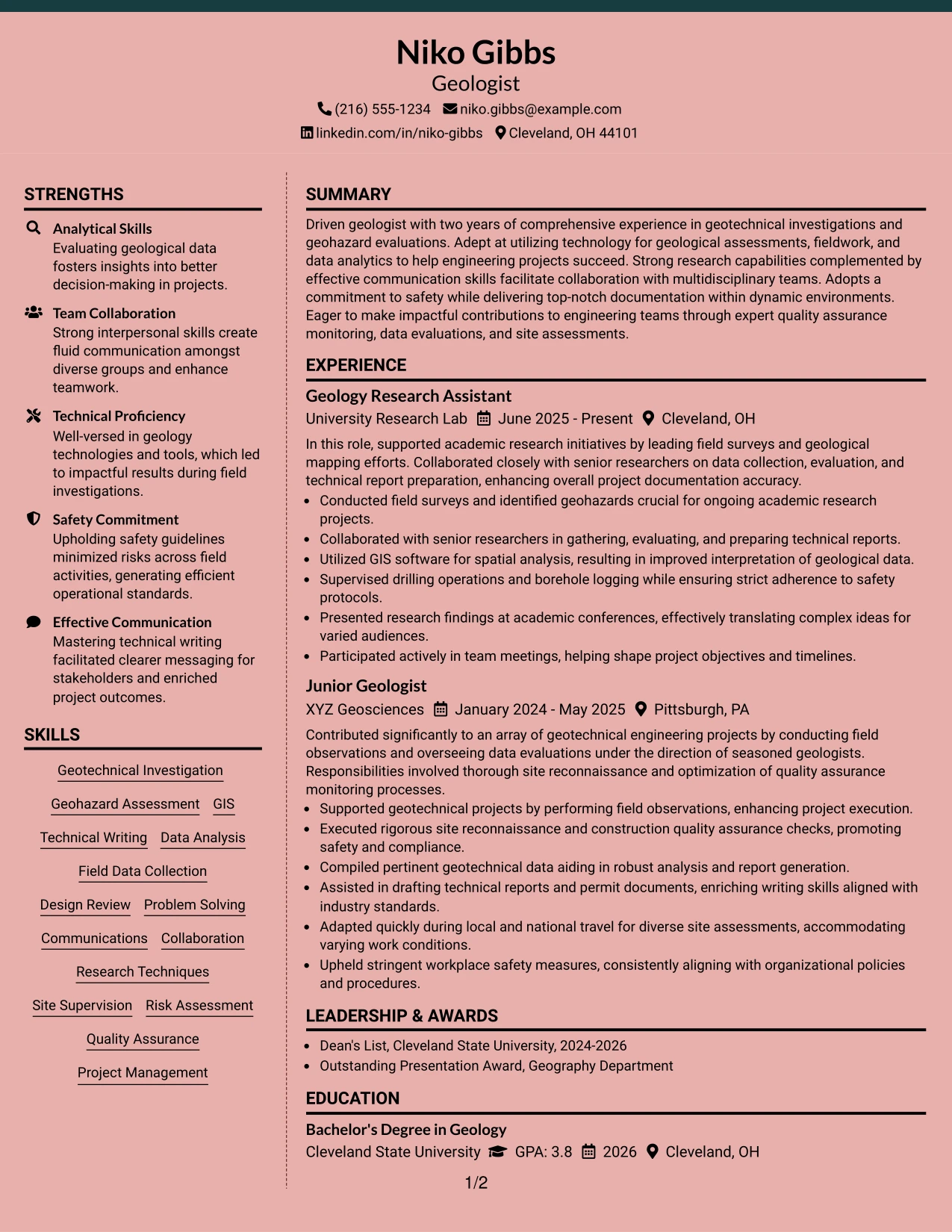 Resume Example Page 1