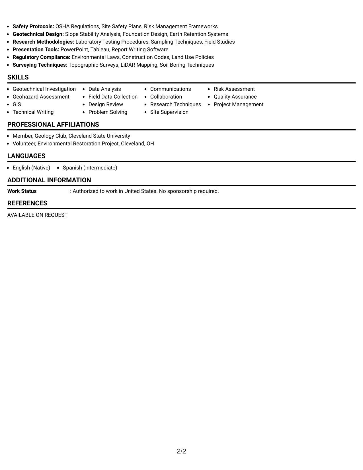 Resume Example Page 2