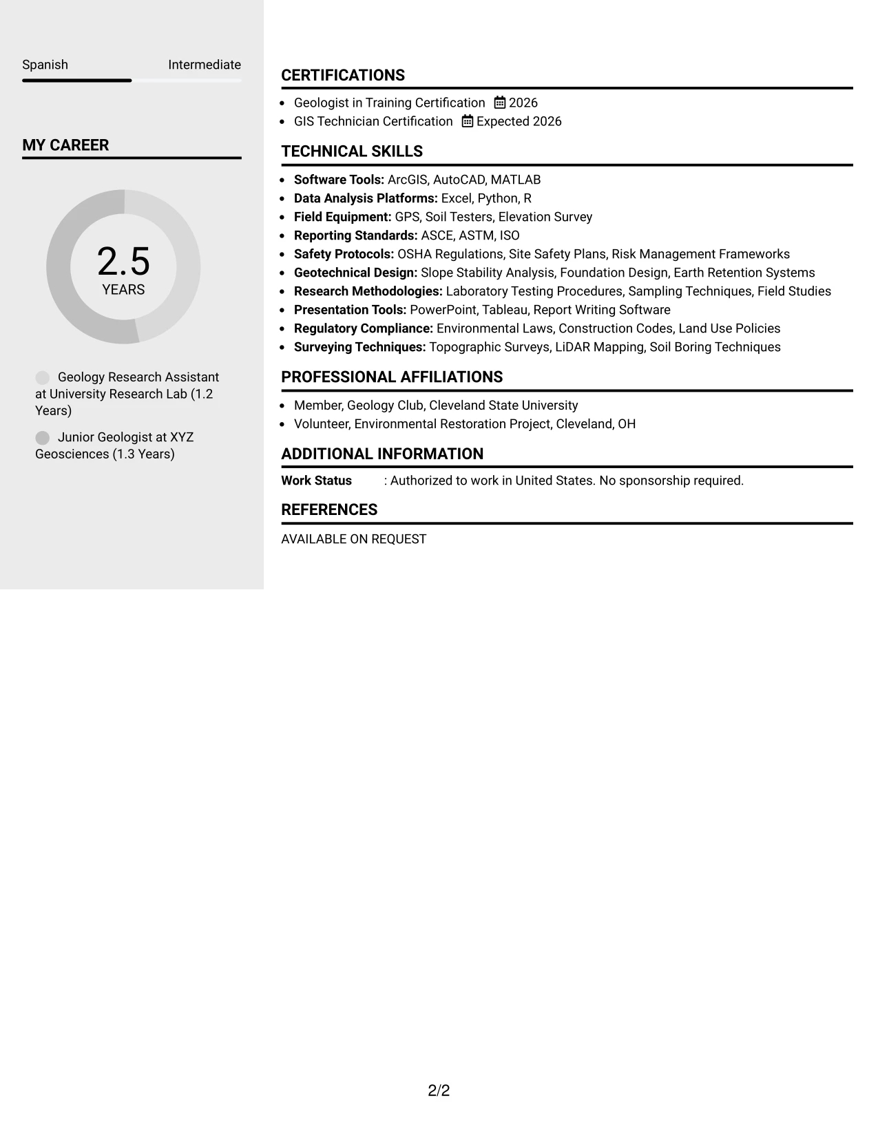 Resume Example Page 2