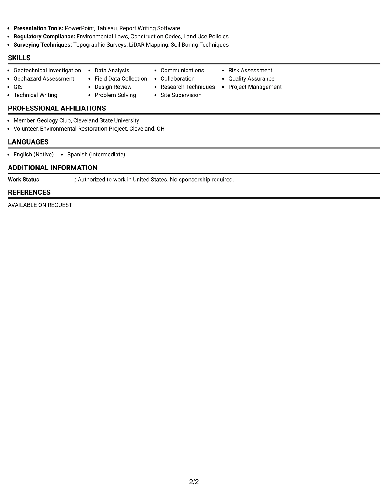 Resume Example Page 2