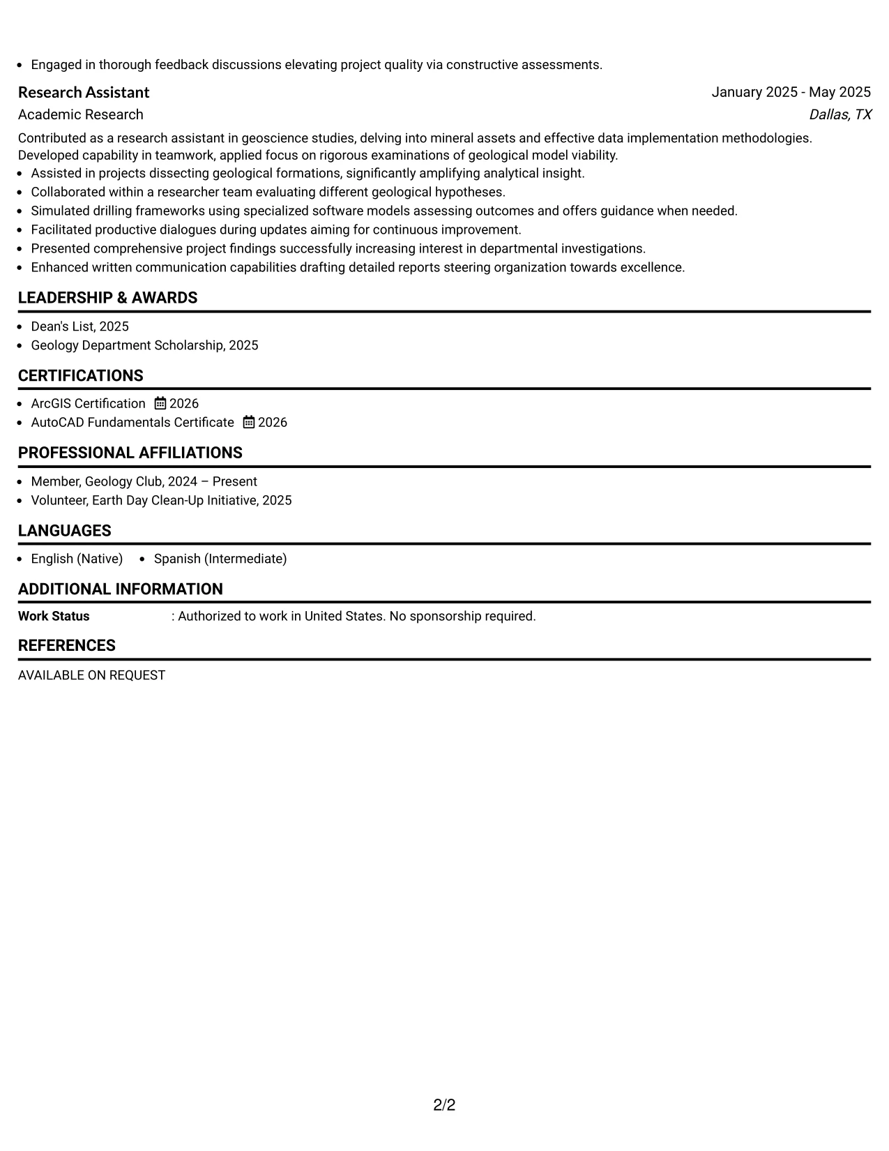Resume Example Page 2