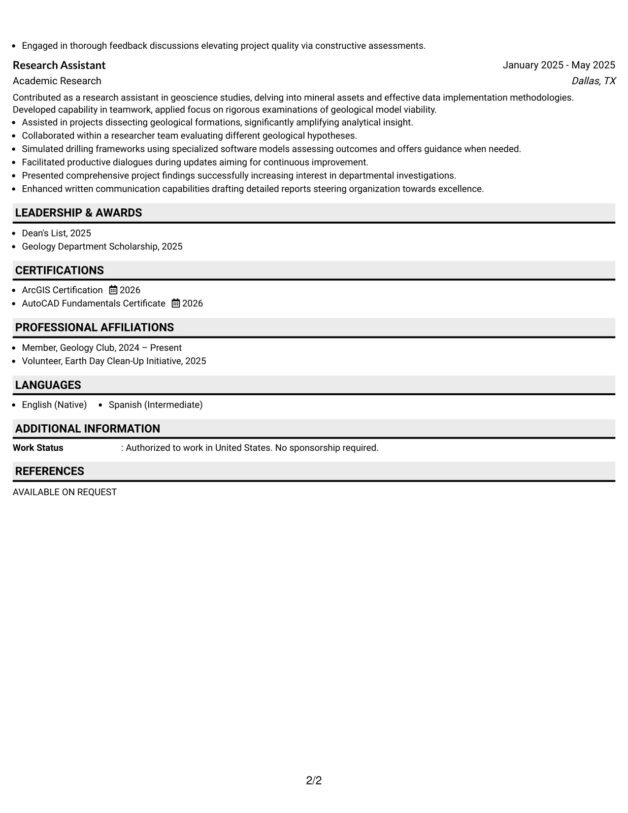 Resume Example Page 2