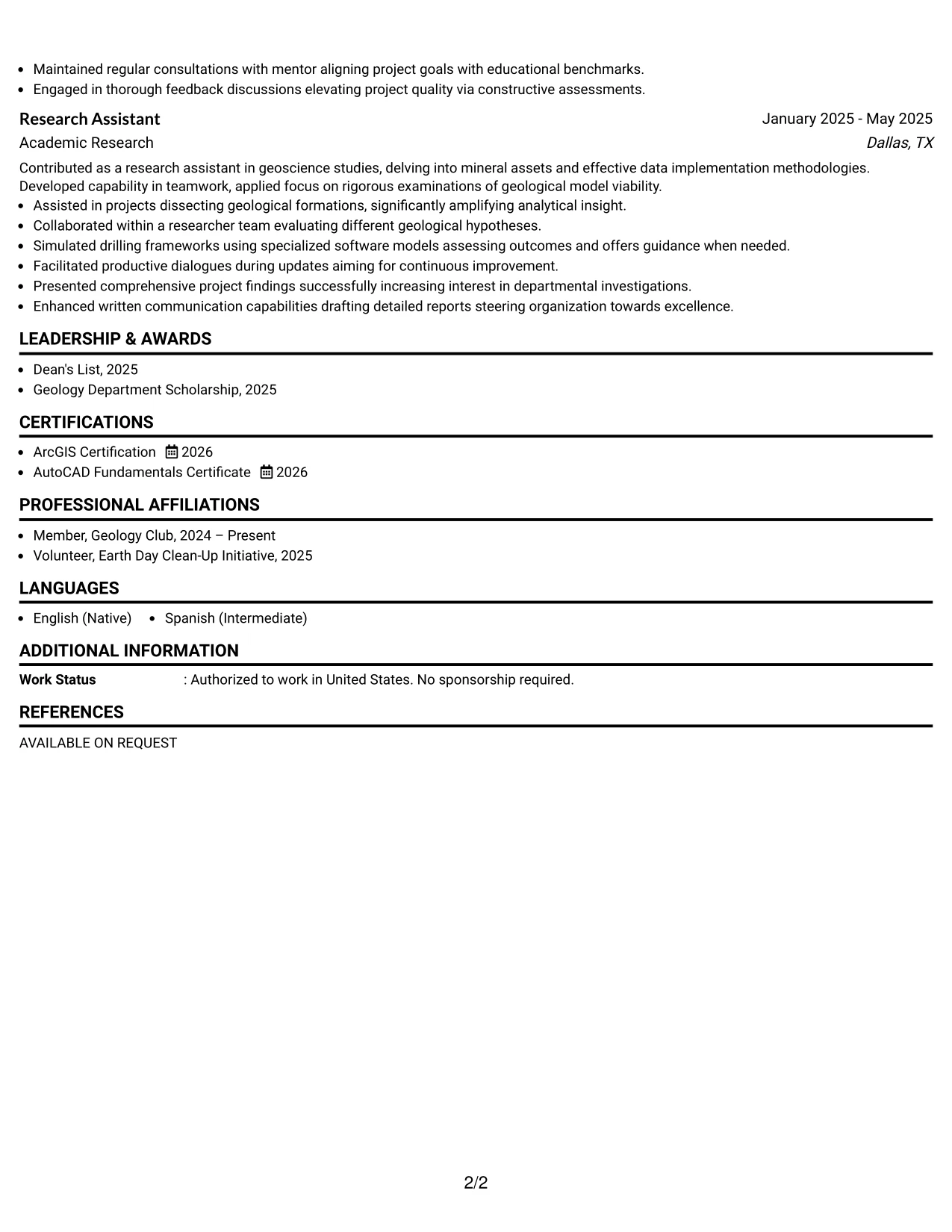 Resume Example Page 2