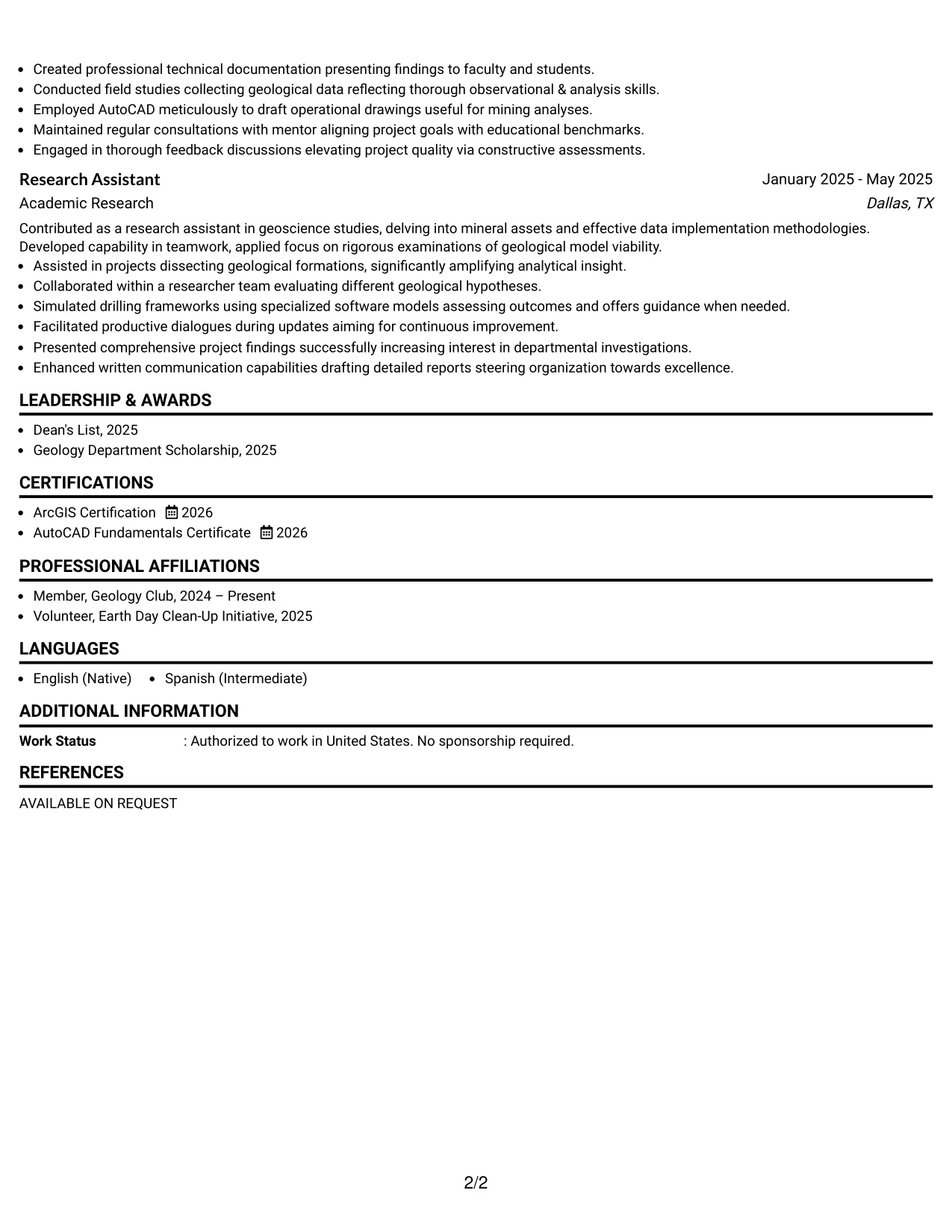 Resume Example Page 2