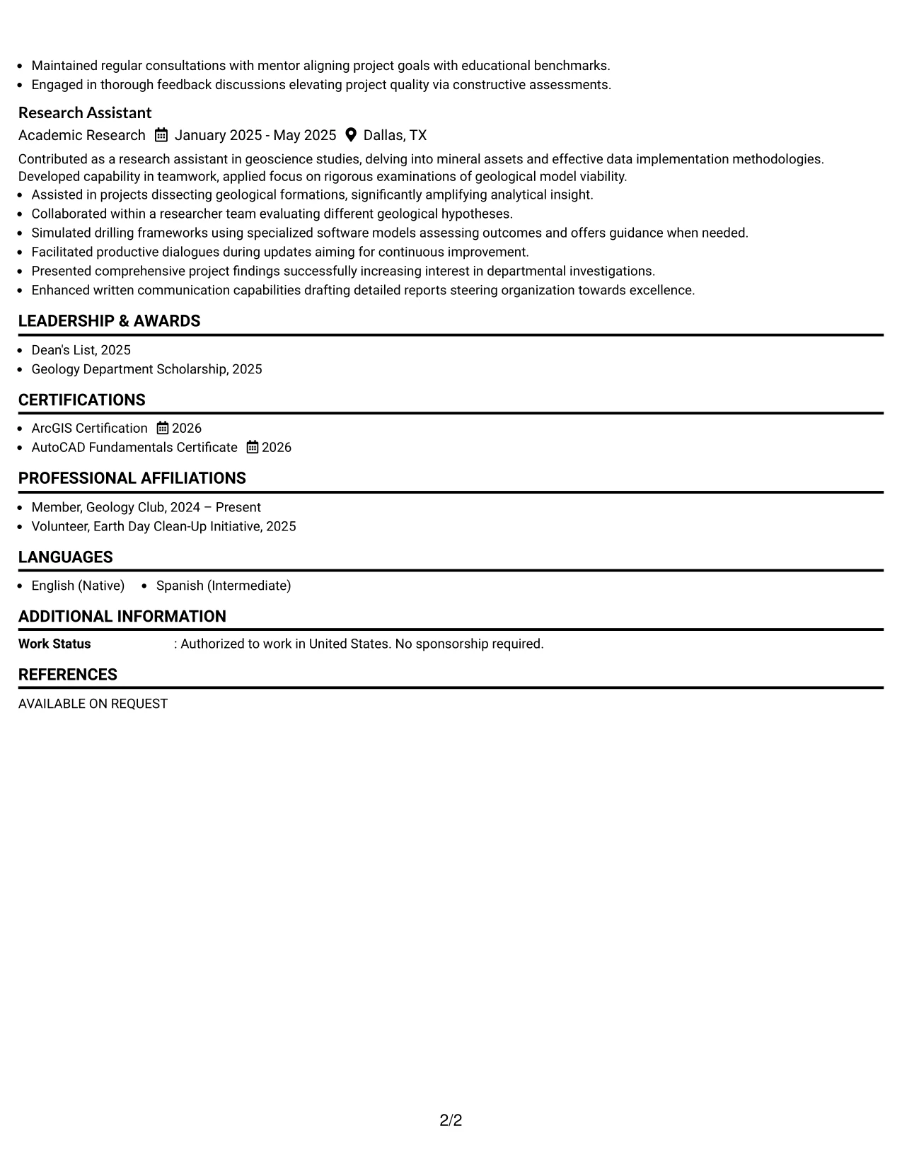 Resume Example Page 2