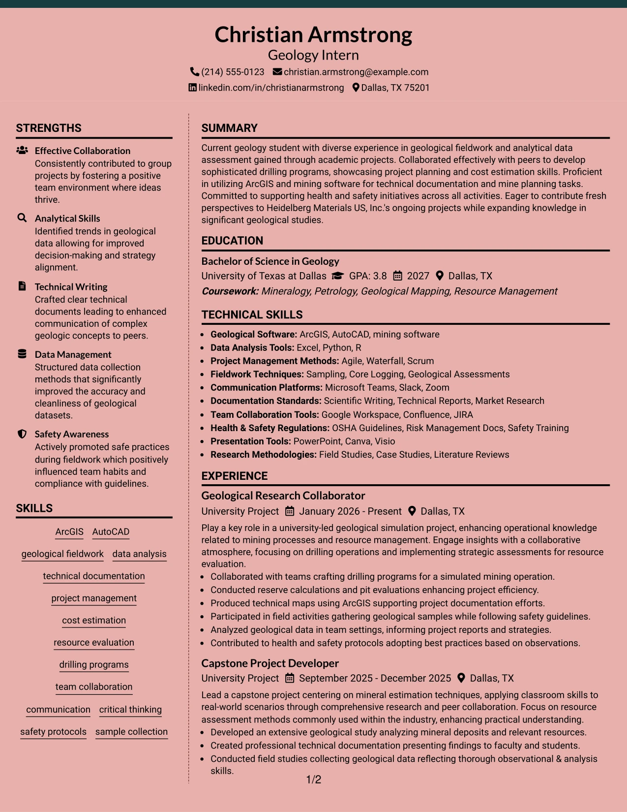 Resume Example Page 1