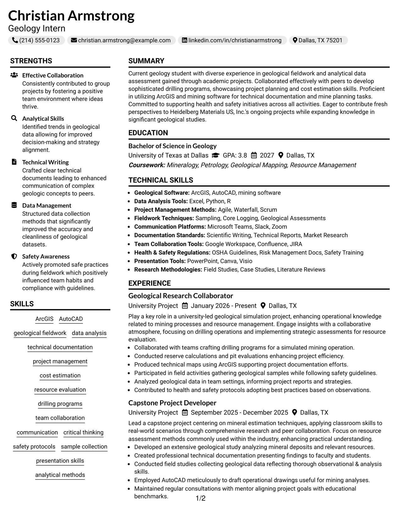 Resume Example Page 1