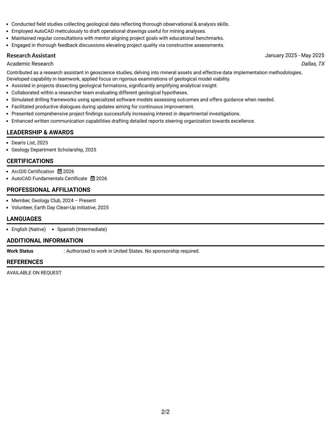 Resume Example Page 2