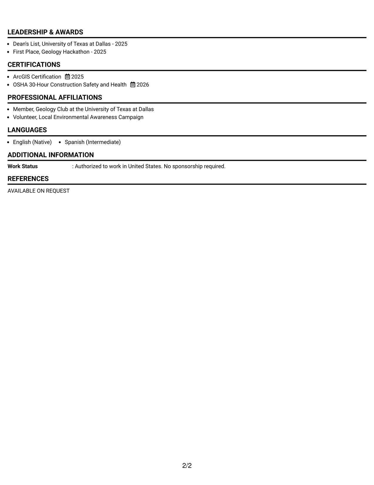 Resume Example Page 2