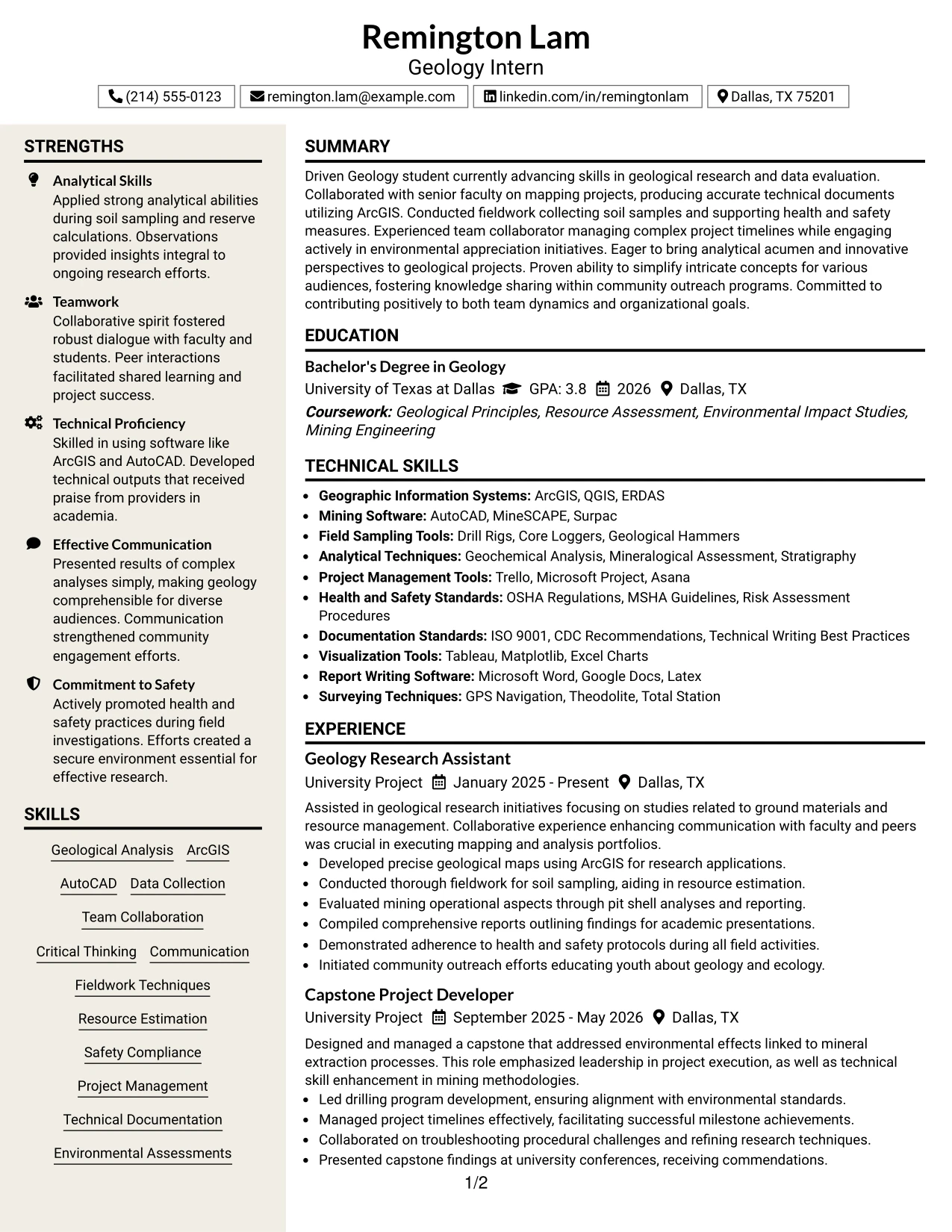 Resume Example Page 1