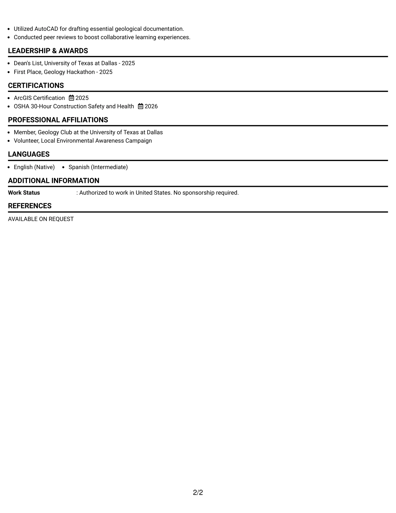 Resume Example Page 2