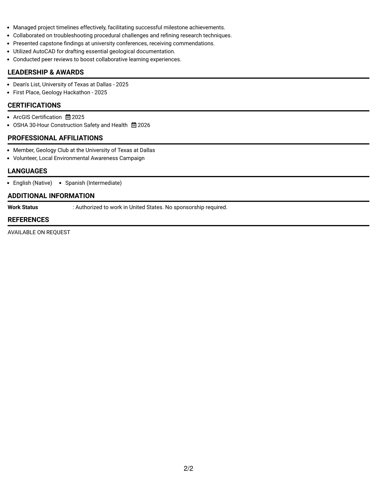 Resume Example Page 2