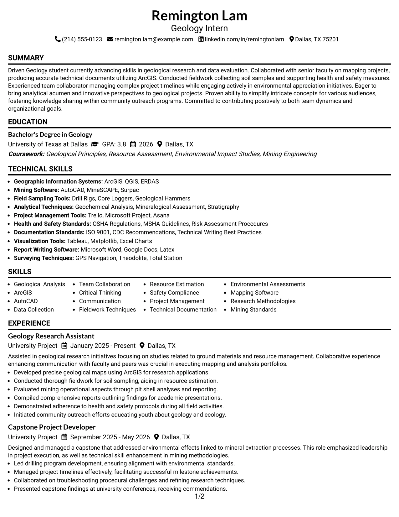 Resume Example Page 1