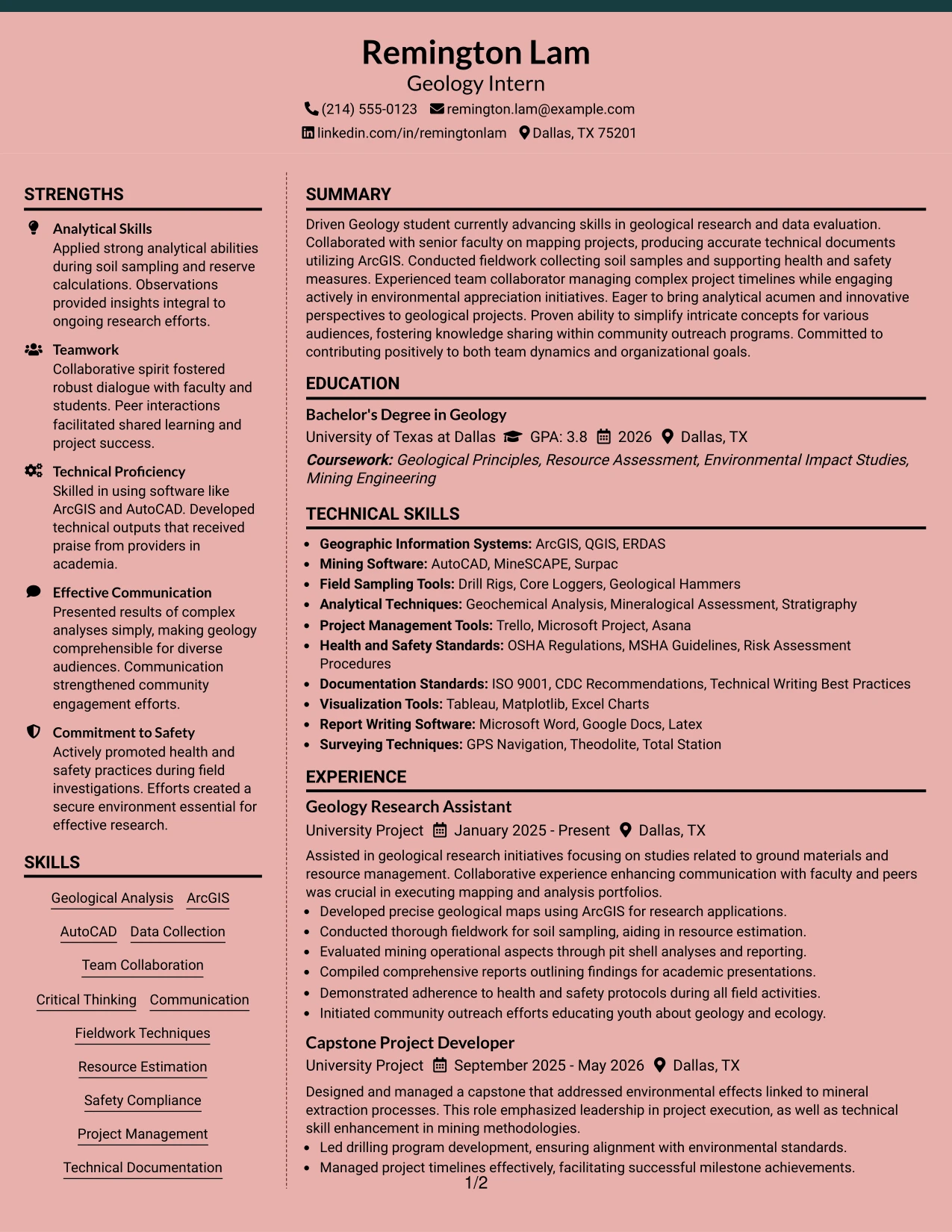 Resume Example Page 1