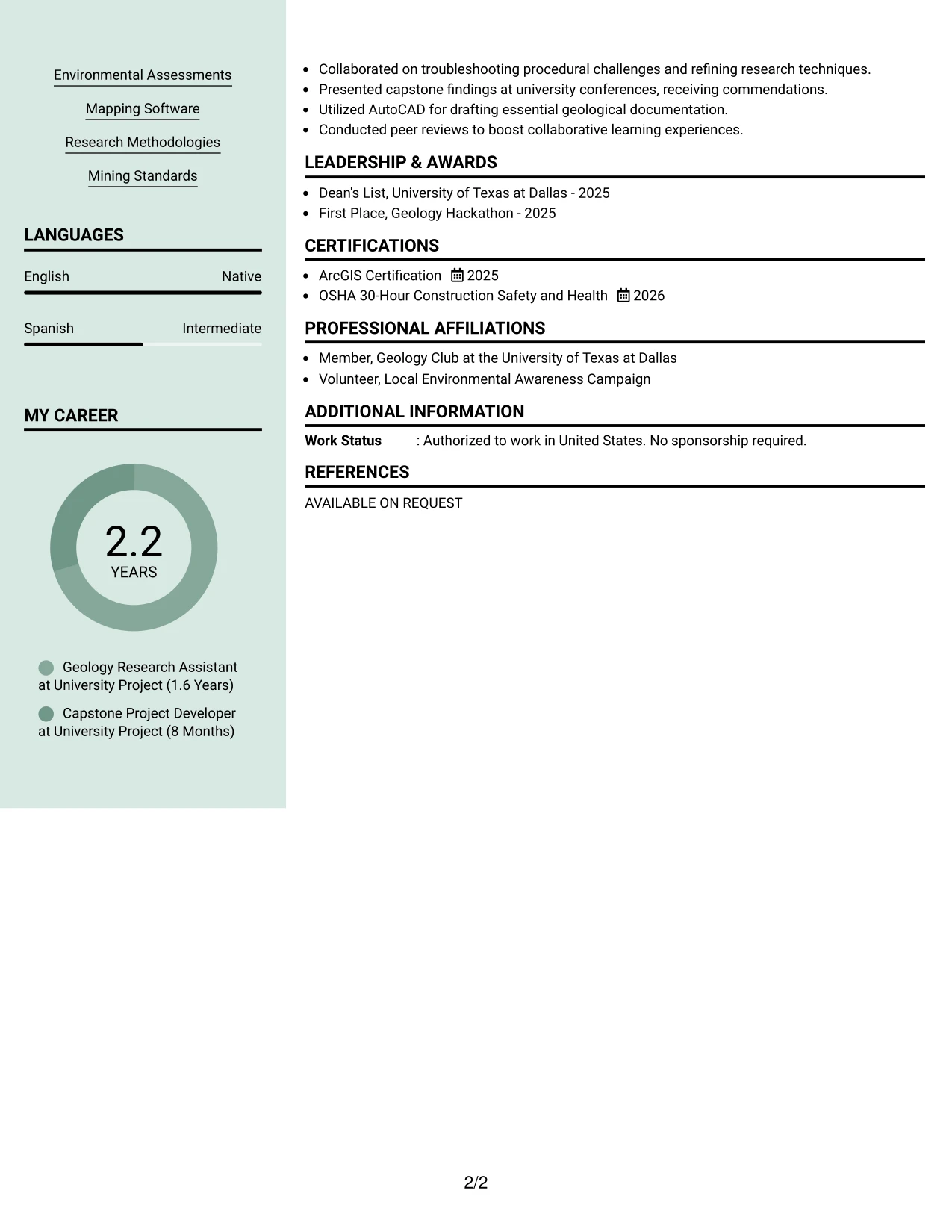 Resume Example Page 2