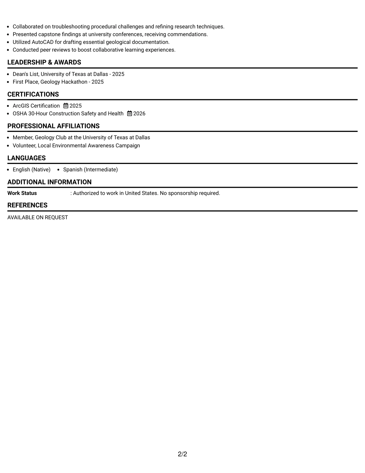 Resume Example Page 2