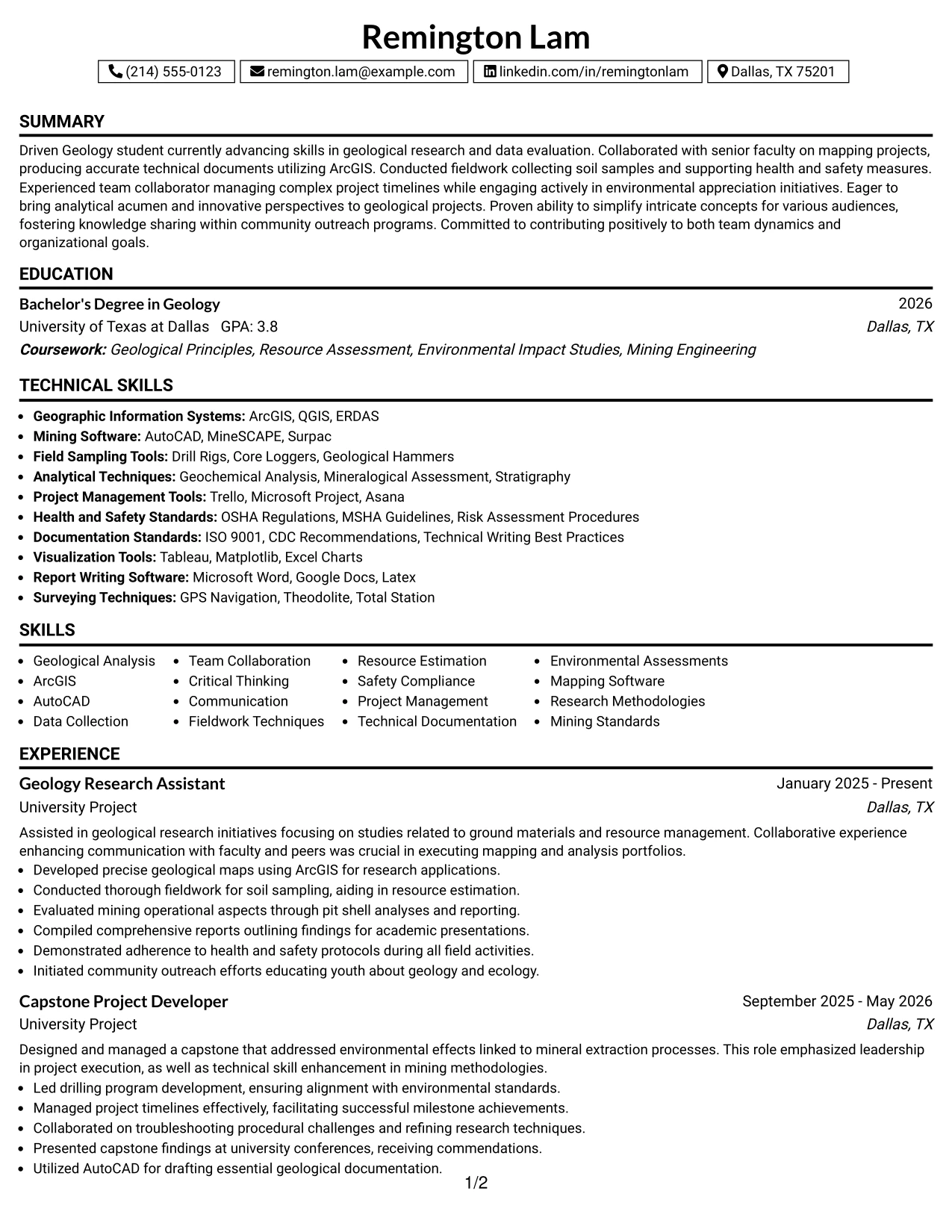 Resume Example Page 1
