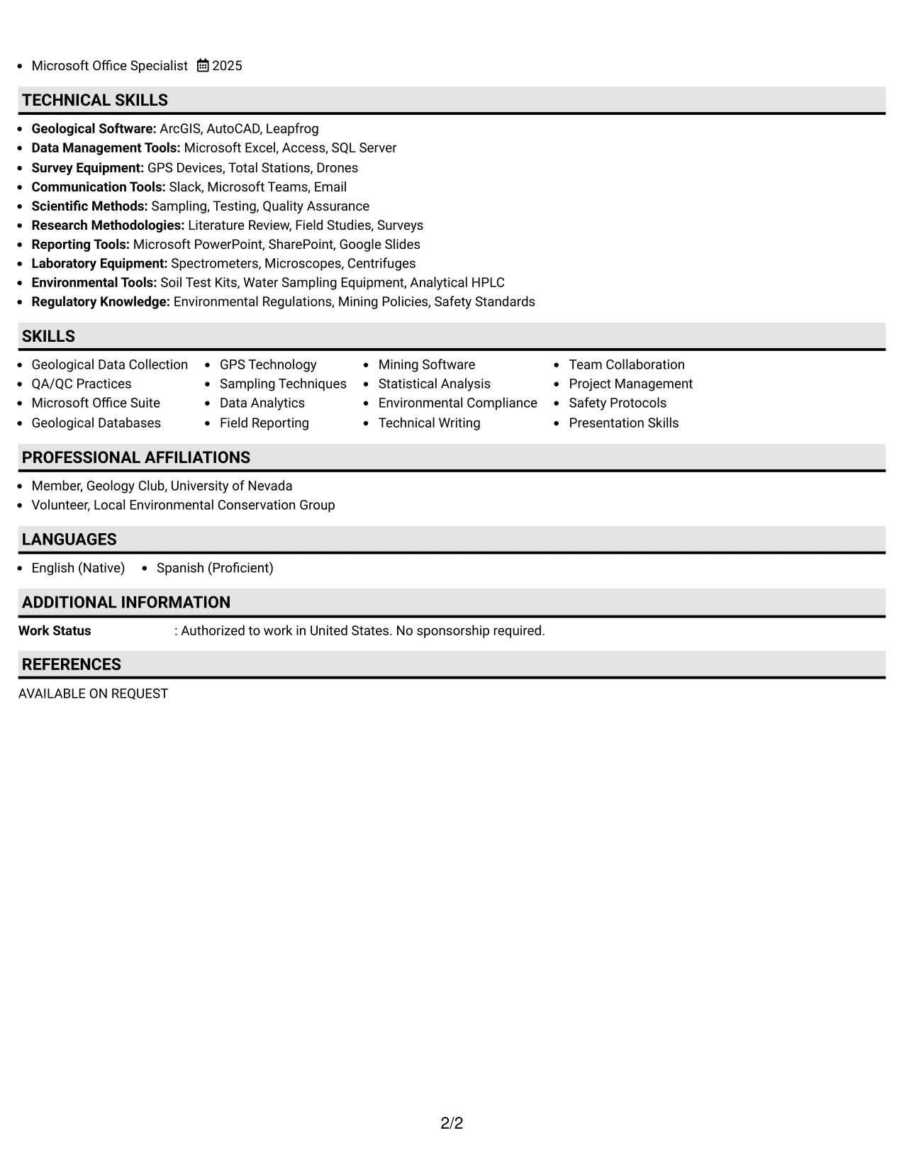 Resume Example Page 2