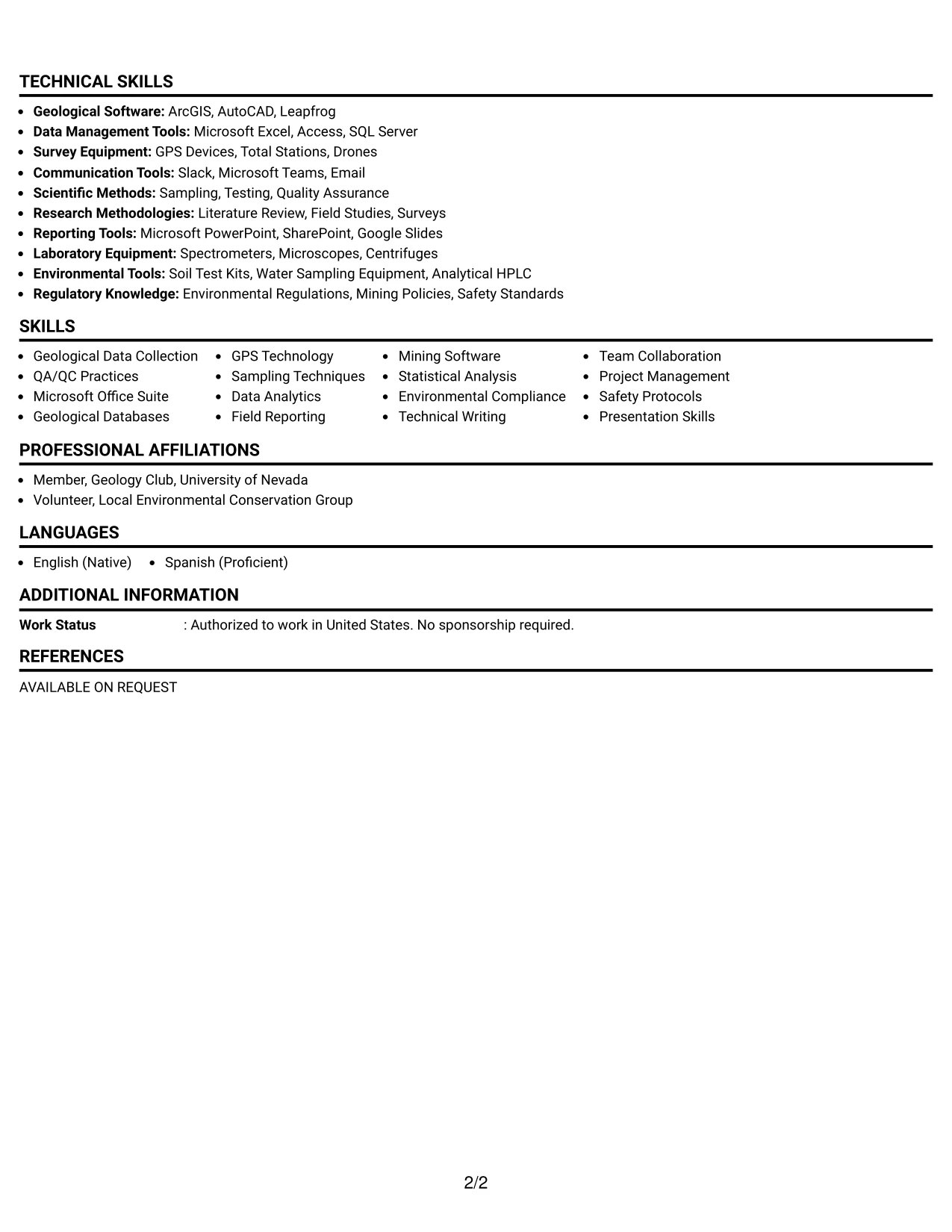 Resume Example Page 2