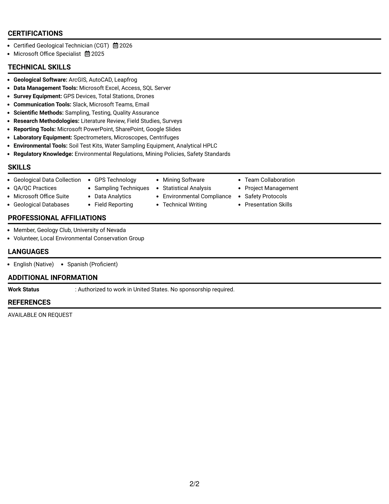 Resume Example Page 2