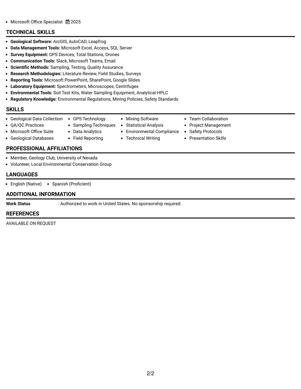 Resume Example Page 2
