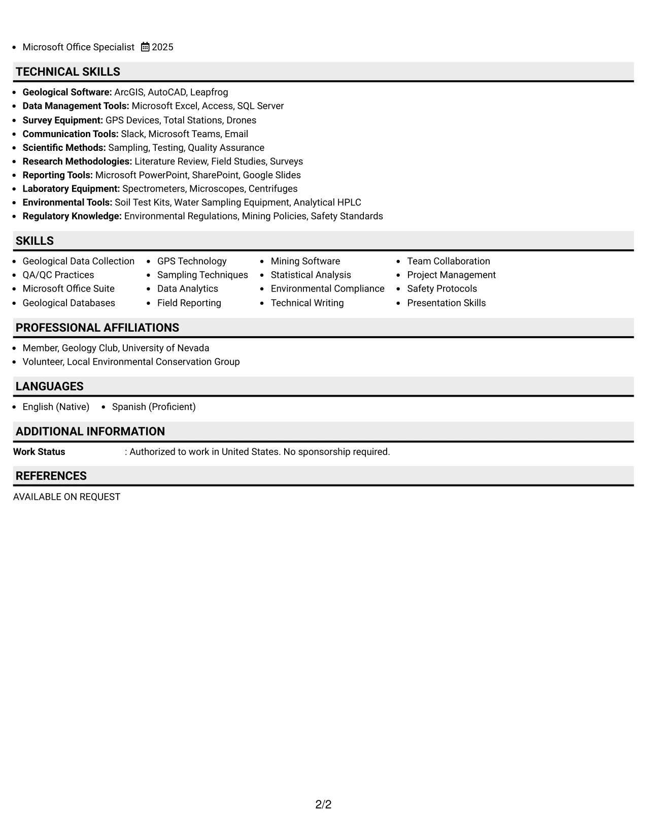 Resume Example Page 2