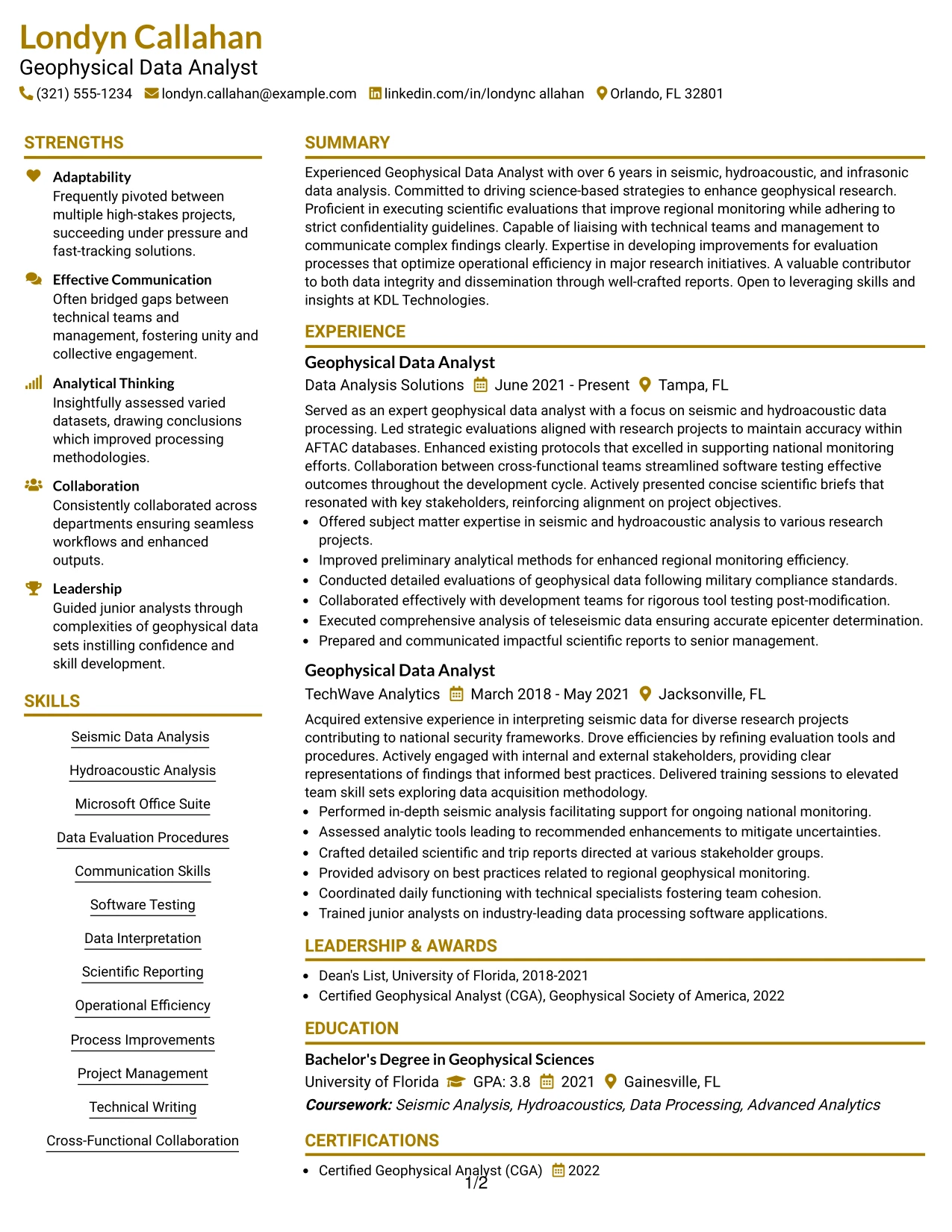 Resume Example Page 1
