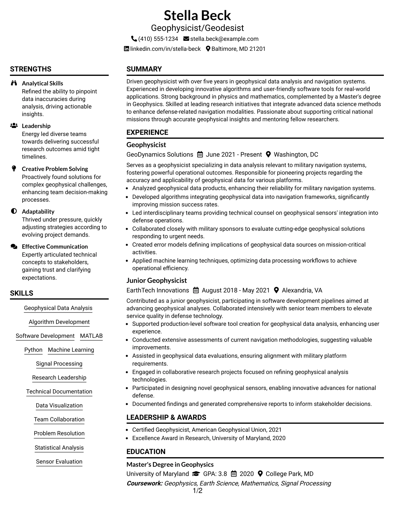 Resume Example Page 1