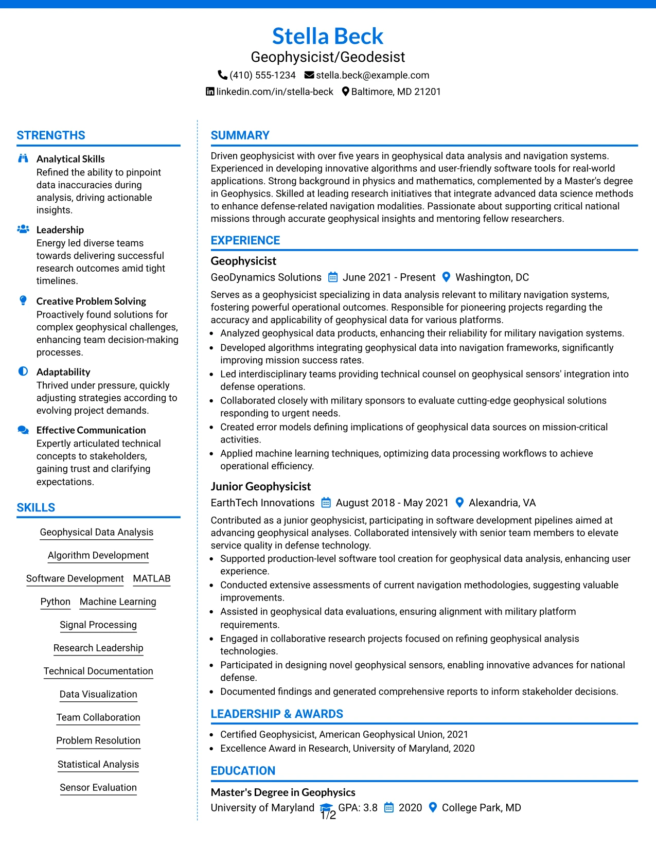 Resume Example Page 1