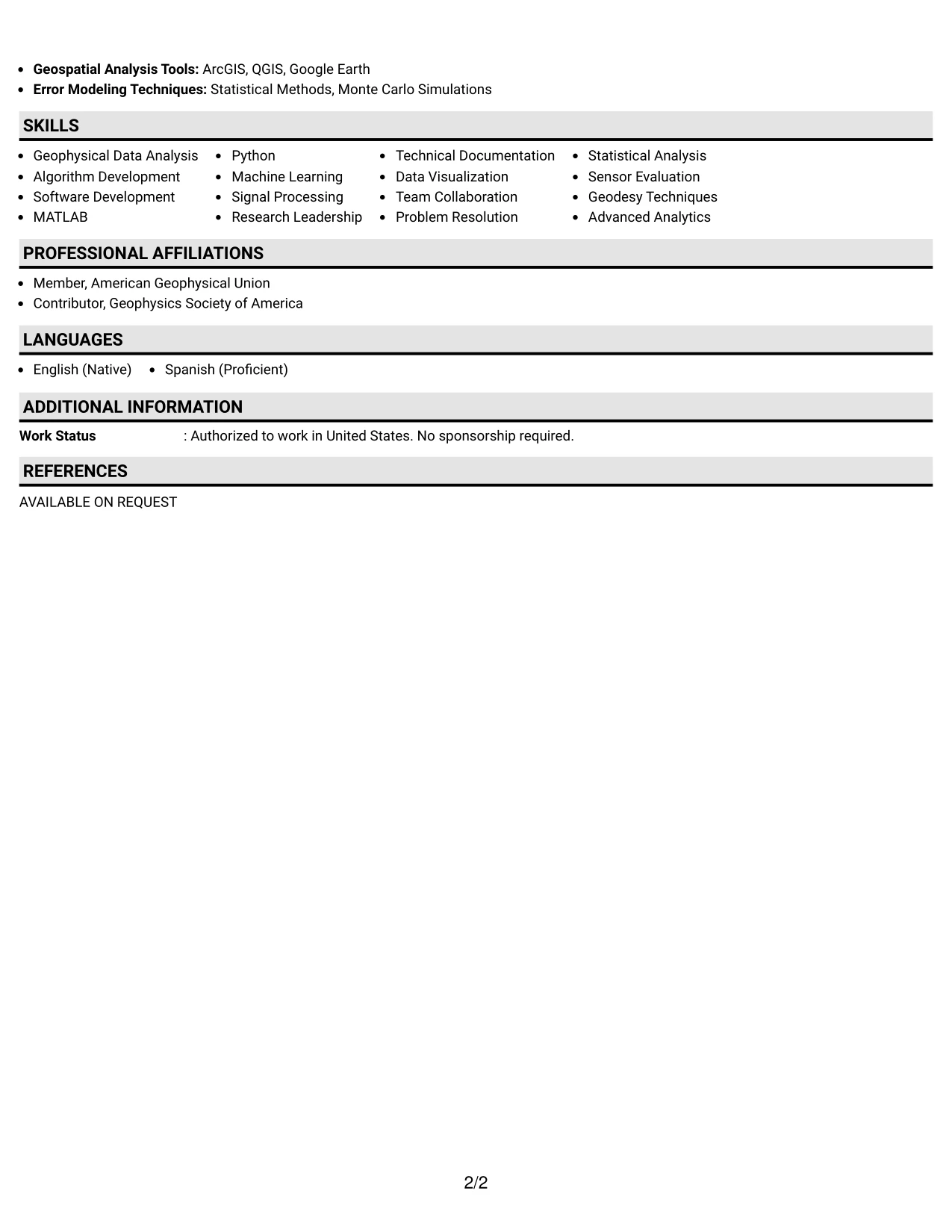 Resume Example Page 2