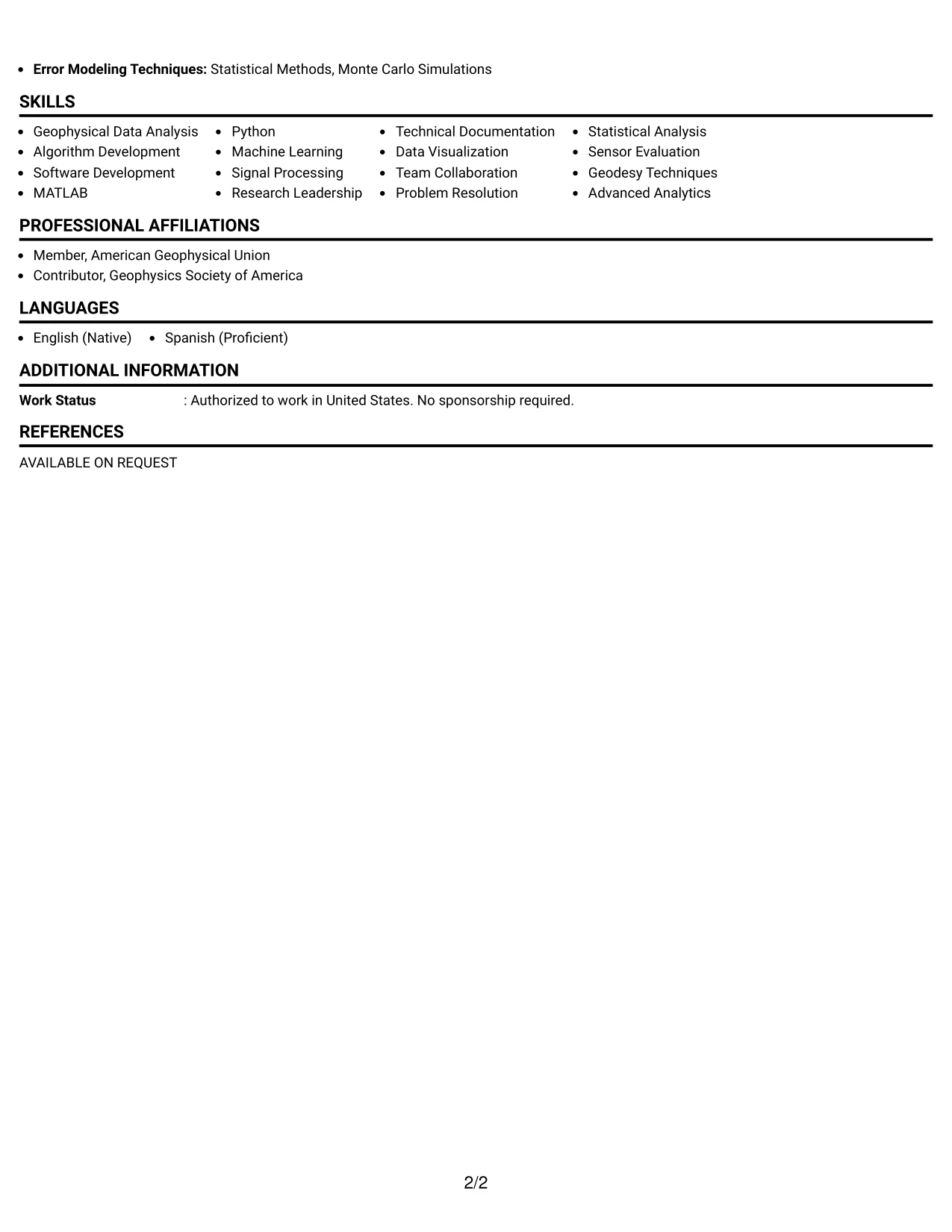 Resume Example Page 2