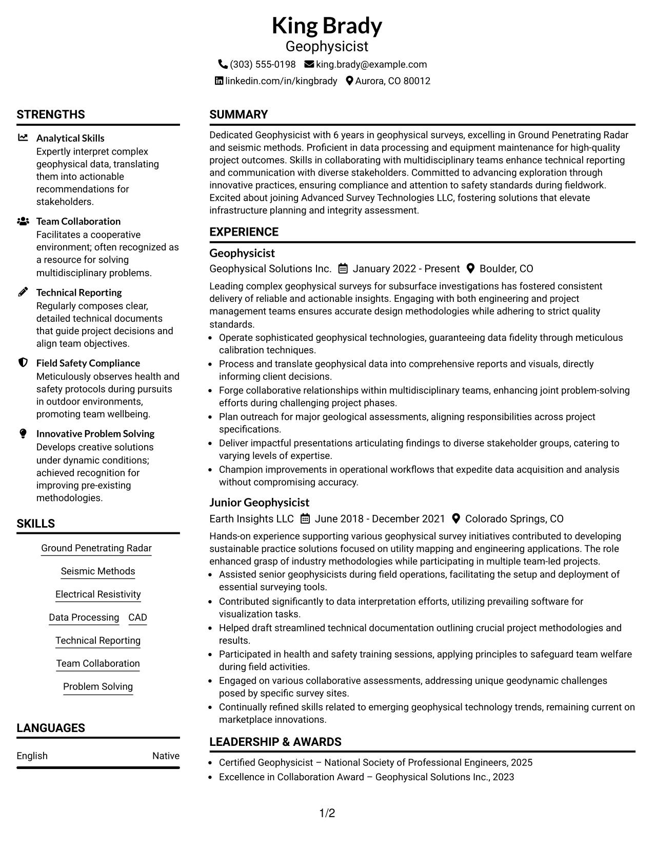 Resume Example Page 1